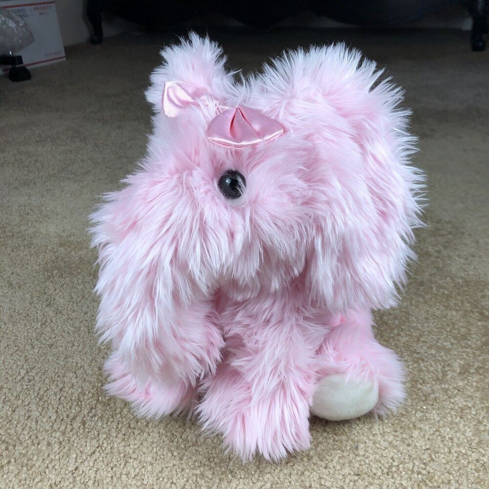 9” Aurora Pastel Pink Fluffy Elephant Plushie Plush Stuffed Animal Soft Bow